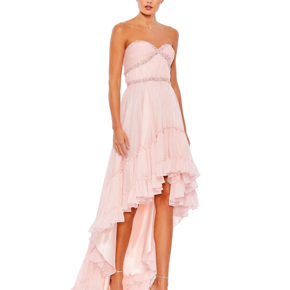MAC DUGGAL
Pink Beaded Ruffle High Low Gown